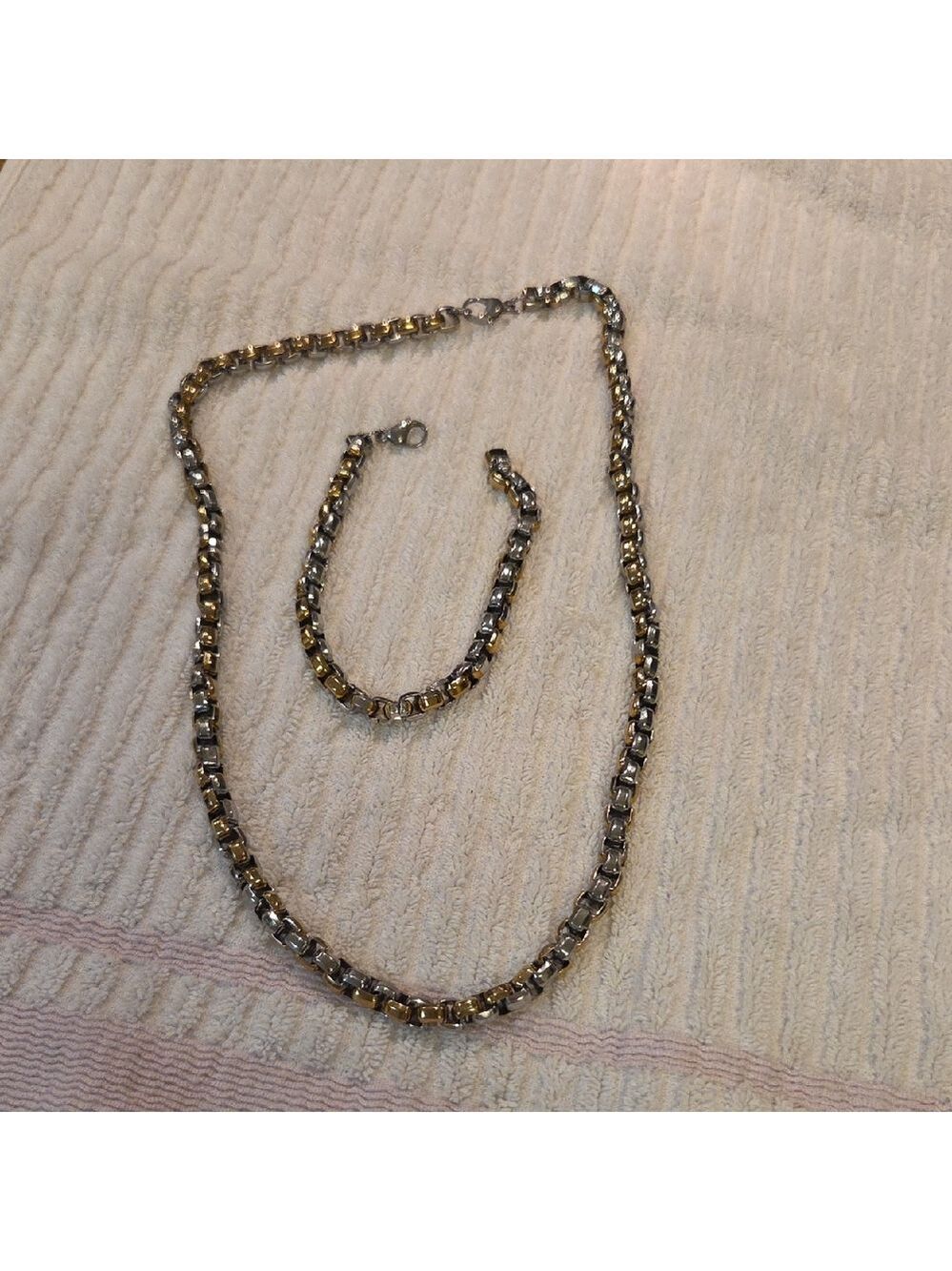 Gold and Silver Chain Necklace and Bracelet Set